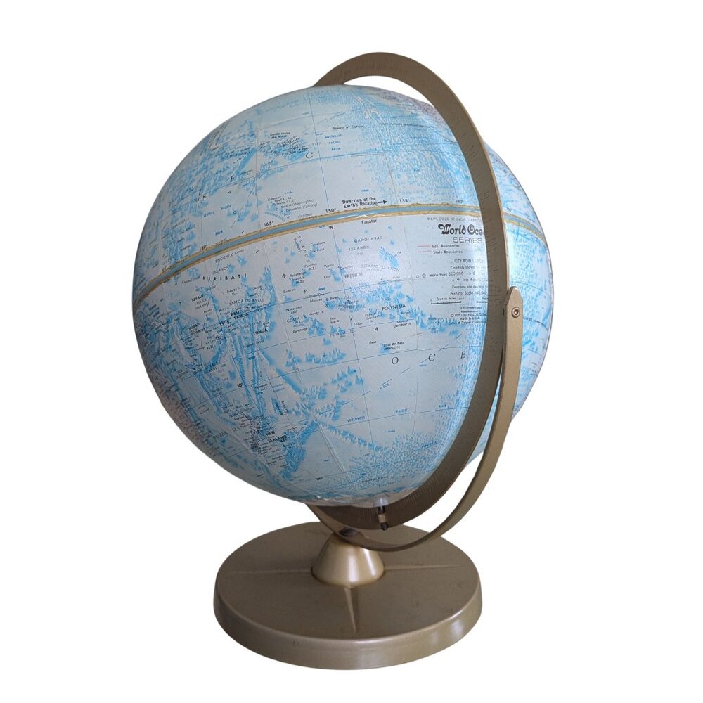 Vintage Replogle 12” Raised Relief Topographic World Globe Metal Stand - Picture 3 of 8